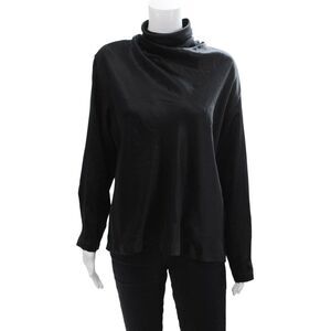 Genny Womens Silk Mock Neck Padded Shoulder Blouse Top Black Size M